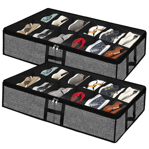 Rebrilliant Under Bed Shoe Organizer Storage For Closet 2 Pack Fits 24 Pairs Underbed Shoes